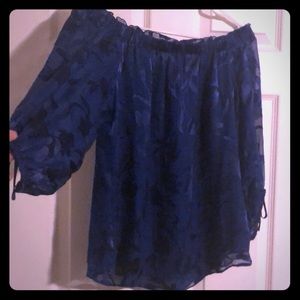 Navy blue sheer with lining off shoulder shirt